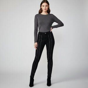 Platinum Plush Womens 7 Rhinestones Lace Up Biker Riding Jeans